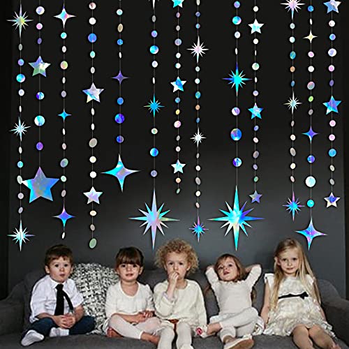 Iridescent Star Circle Dot Garland, Metallic Decor Set