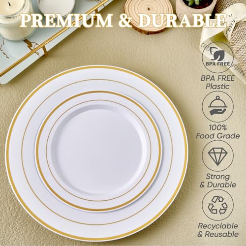 102Pcs Gold Plastic Plates with Elegant Gold Rim