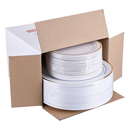 102Pcs Gold Plastic Plates with Elegant Gold Rim