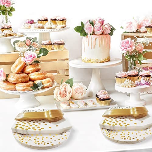 White & Gold Dessert Plates & Napkins Set,105 PCS