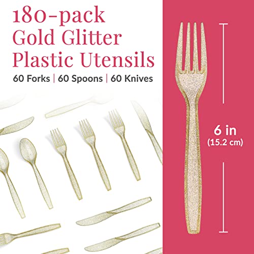 Gold Glitter Plastic Cutlery Set - 180 Pieces