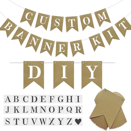 Customizable Brown Banner Set with 26 Letters Stencil