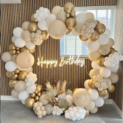 White Gold Balloons Garland Arch Kit, 156PCS Boho Party