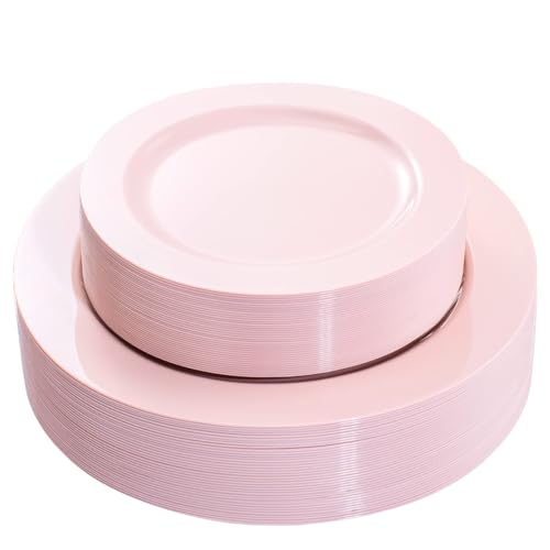 60PCS Pink Flowercat Plastic Plates for Party/Wedding/Mother's Day