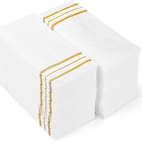100 White and Gold Disposable Hand Towels