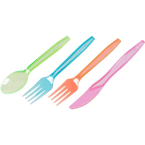 Neon Rainbow Plastic Silverware 144 pc Set