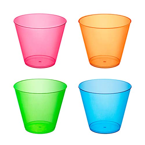 Assorted Neon Plastic Cups, 100-Count for Party Essentials