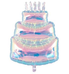 Giant Iridescent Happy Birthday Cake Foil Balloon