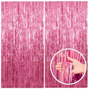 Pink Tinsel Curtain Backdrop - 2 Pack Party Decor