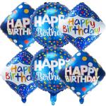 Blue Mylar Happy Birthday Balloon Set - 6 Pcs