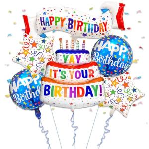 6 Pack Happy Birthday Mylar Balloons and Banner