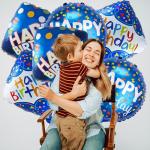 Blue Mylar Happy Birthday Balloon Set - 6 Pcs
