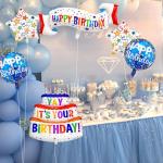 6 Pack Happy Birthday Mylar Balloons and Banner