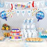 6 Pack Happy Birthday Mylar Balloons and Banner