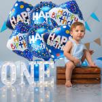 Blue Mylar Happy Birthday Balloon Set - 6 Pcs