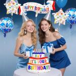 6 Pack Happy Birthday Mylar Balloons and Banner