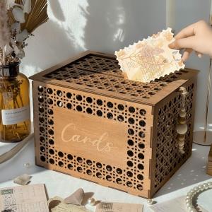 Vintage Wooden Wedding Card Box with Slot