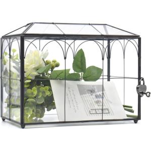 Vintage Black Glass Wedding Card Box with Lock