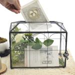 Vintage Black Glass Wedding Card Box with Lock