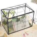 Vintage Black Glass Wedding Card Box with Lock