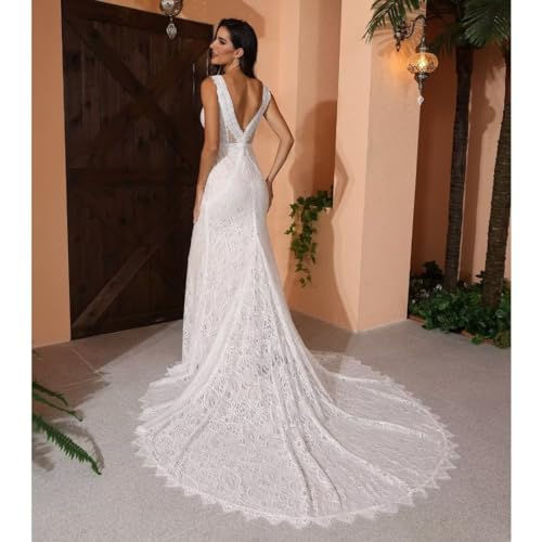 Boho Ivory Lace Mermaid Wedding Dress Size US4