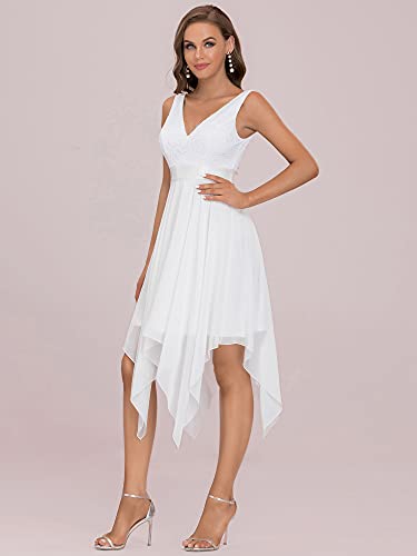 White Tea-Length V Neck Chiffon Bridal Party Dress
