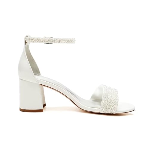 Elegant Ivory Beaded Wedding Sandals with Ankle Strap
