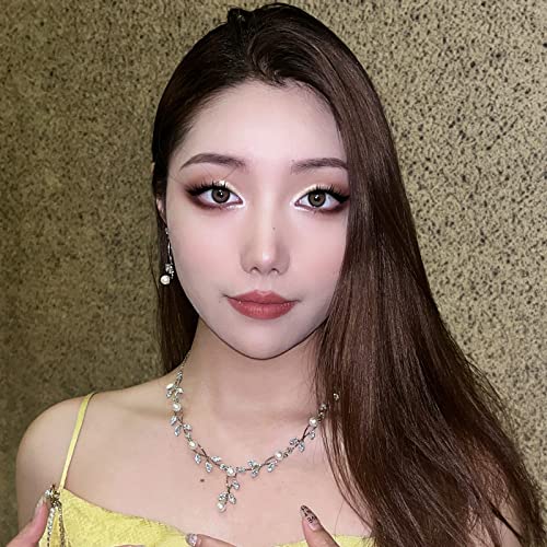 Luxury Cubic Zirconia Pearl Floral Necklace Earrings Set