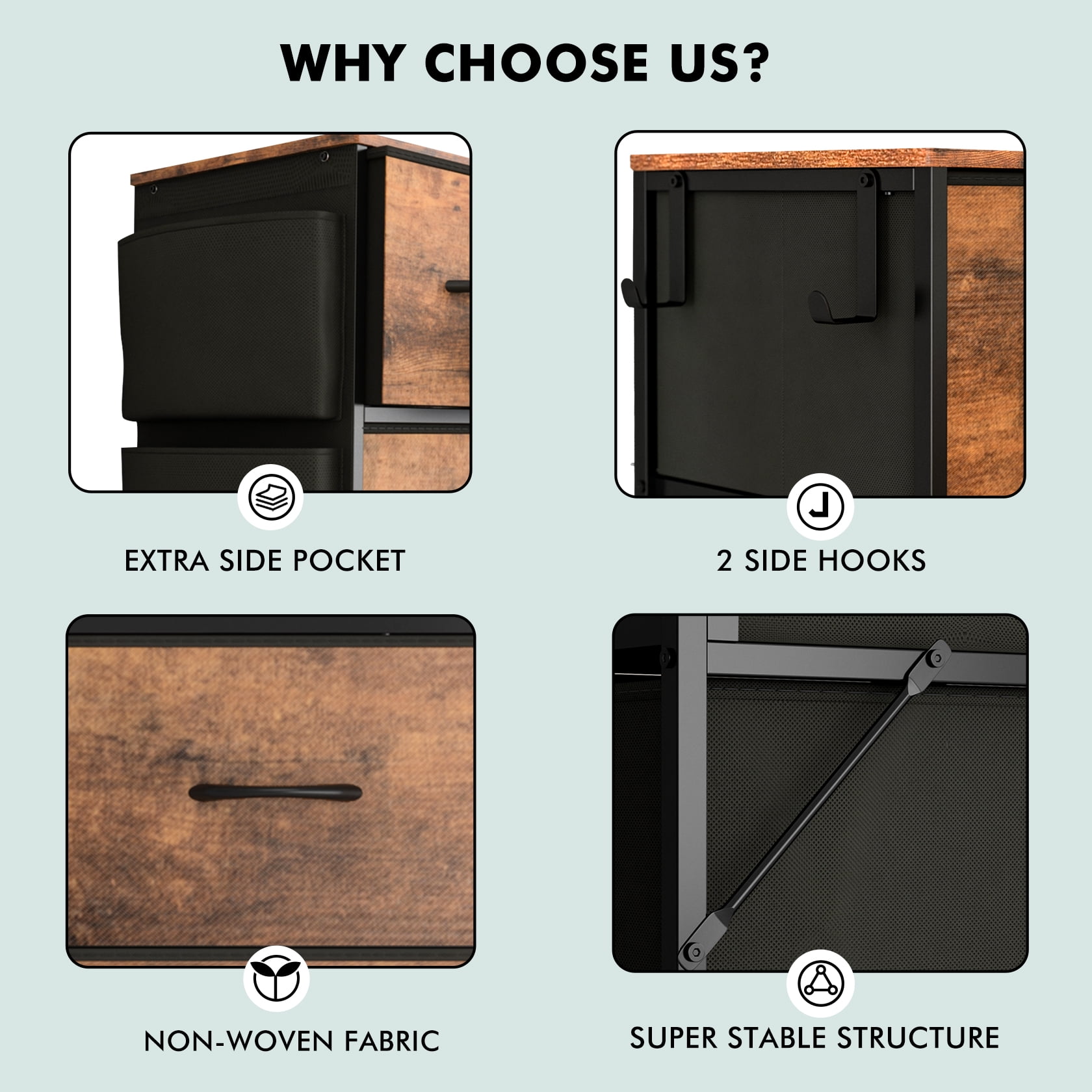 10 Drawer Bedroom Dresser with Side Pockets