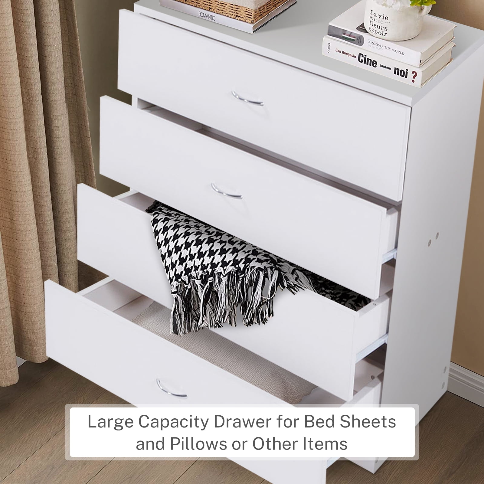 White 4-Drawer Dresser for Bedroom or Storage