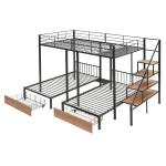 Metal Triple Bunk Bed with Storage and Stairs