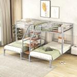 L-Shaped Triple Bunk Bed with Metal Twins