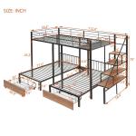 Metal Triple Bunk Bed with Storage and Stairs