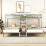 L-Shaped Triple Bunk Bed with Metal Twins