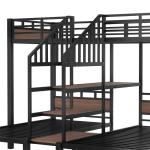 Metal Triple Bunk Bed with Storage and Stairs
