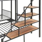 Metal Triple Bunk Bed with Storage and Stairs