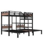 Metal Triple Bunk Bed with Storage and Stairs
