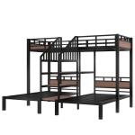 Metal Triple Bunk Bed with Storage and Stairs