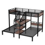 Metal Triple Bunk Bed with Storage and Stairs