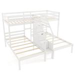 Wooden Triple Bunk Bed with Storage Staircase