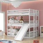 White Triple Bunk Bed with Slide and Ladder