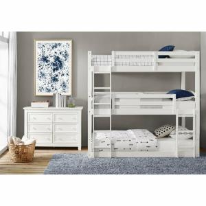 White Wooden Twin Over Twin Triple Bunk Bed