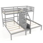 Wooden Triple Bunk Bed with Storage Stairs