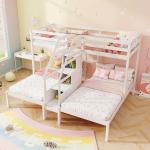Wooden Triple Bunk Bed with Storage Staircase