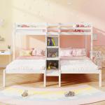 Wooden Triple Bunk Bed with Storage Staircase