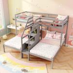 Wooden Triple Bunk Bed with Storage Stairs