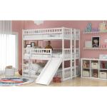 White Triple Bunk Bed with Slide and Ladder