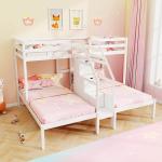 Wooden Triple Bunk Bed with Storage Staircase