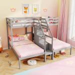Wooden Triple Bunk Bed with Storage Stairs