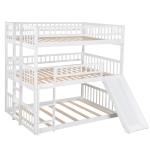 White Triple Bunk Bed with Slide and Ladder